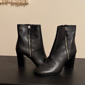 Katherine Kelly Black Leather Ankle Boots with Silver Zipper